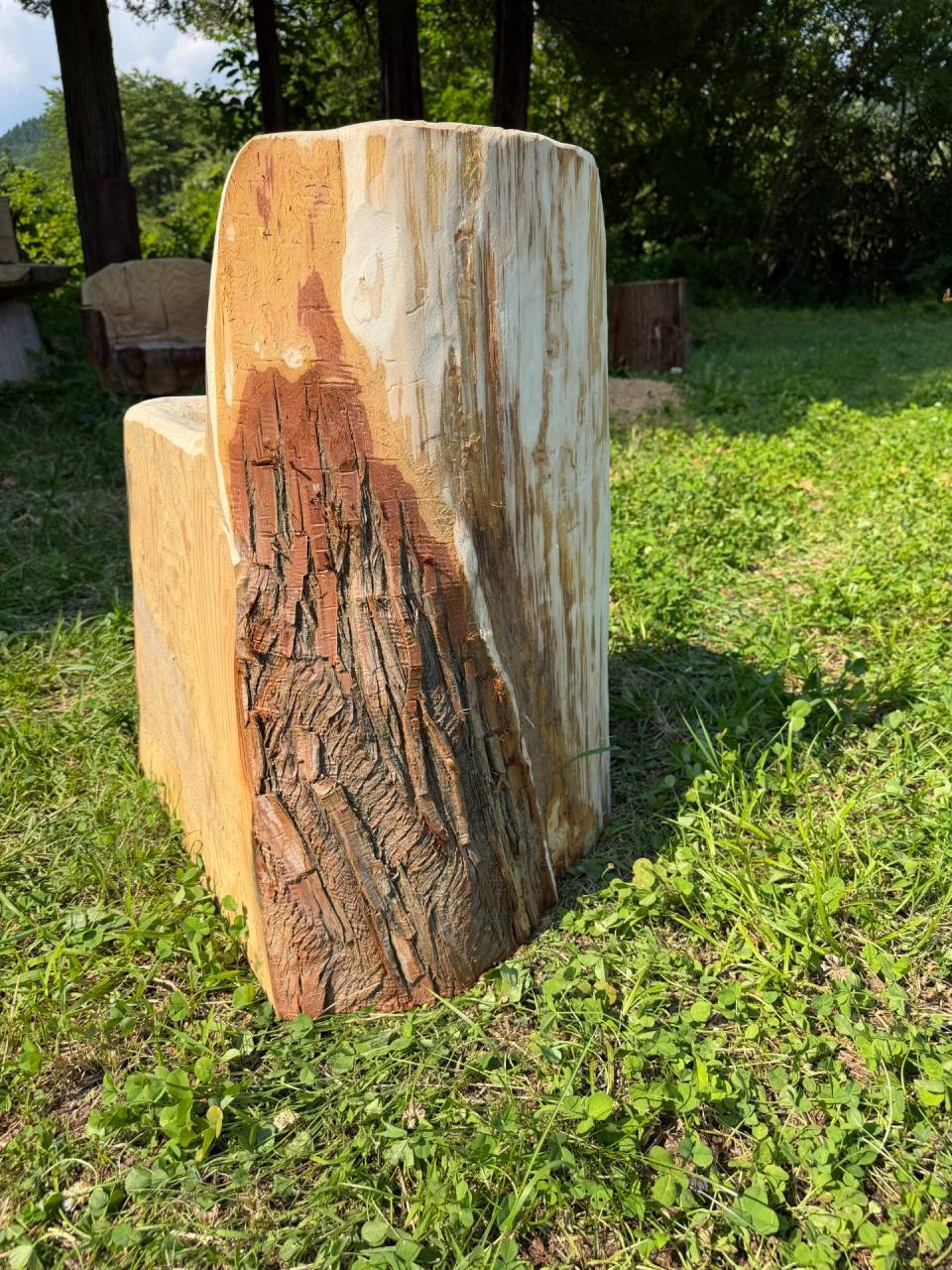背面に樹皮を一部残した試作椅子